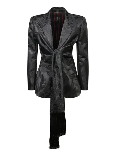 Etro Jacquard Knot Fringes Black Jacket