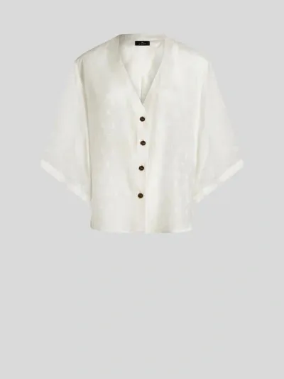 Etro Jacquard Shirt With Pegaso Buttons In White