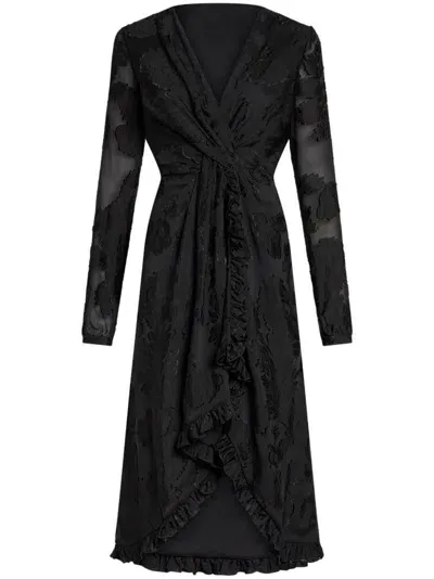 Etro Jacquard Silk Midi Dress In Black