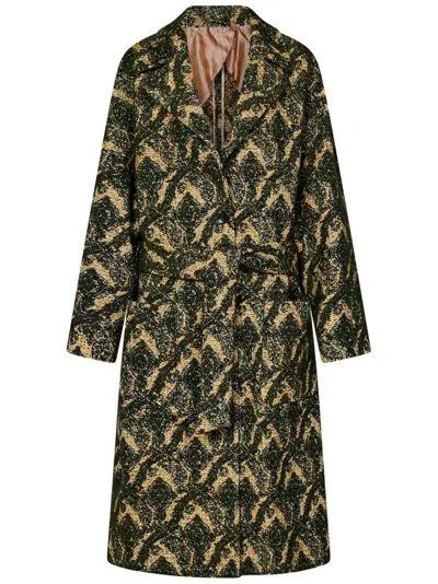 Etro Jacquard Straight Hem Belted Coat In Yellow