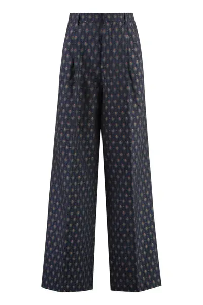 Etro Geometric-print Palazzo Pants In Blue