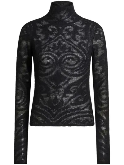 Etro Jacquard Turtleneck Sweater In Blue