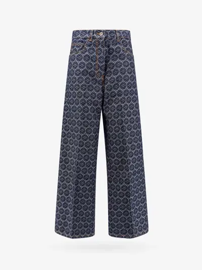 Etro Printed Denim High Rise Wide Jeans In Blue