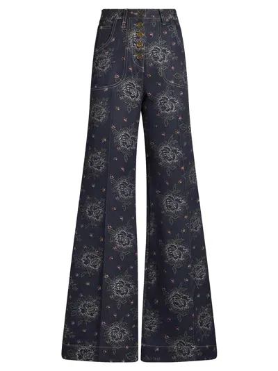 Etro Floral-jacquard Flared Jeans In Blue