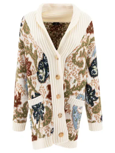 Etro Knit Jacquard Maxi Cardigan Knitwear In White