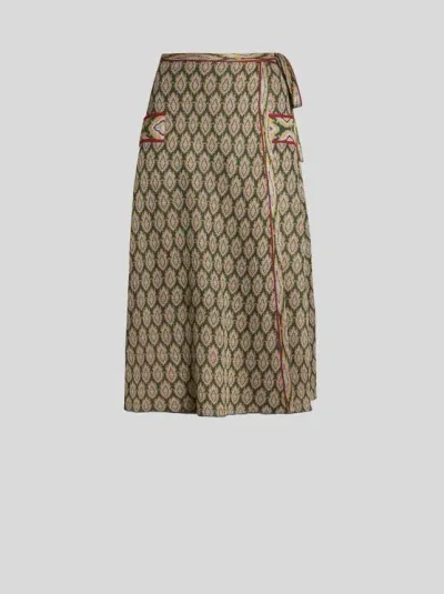 Etro Jacquard-knit Wrap Midi Skirt In Green