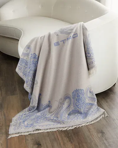 Etro Lagos Wool Fringed Throw Blanket In Beige