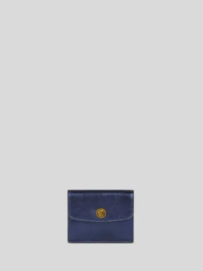 Etro Laminated Leather Cardholder In Navy Blue