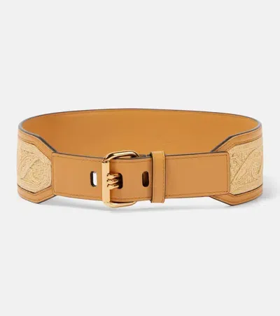 Etro Leather-trimmed Canvas Belt In Brown