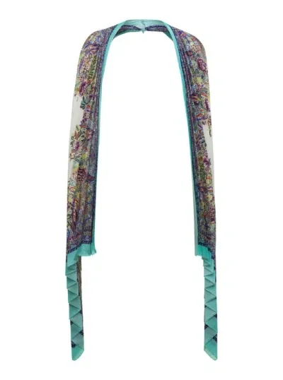 Etro Printed Pleated Stole In Blue