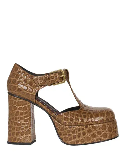 Etro 110mm Crocodile-embossed Platform Pumps In 褐色