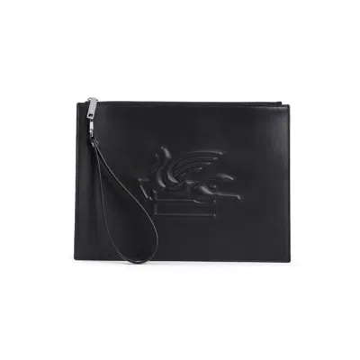 Etro Logo Embossed Pouch In Black