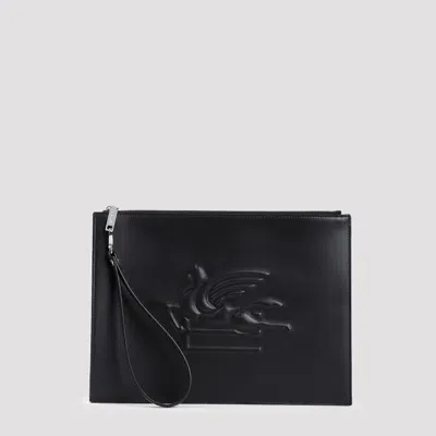 Etro Logo Embossed Pouch In Nero