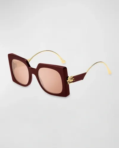 Etro Logo Mixed-media Square Sunglasses In Brown