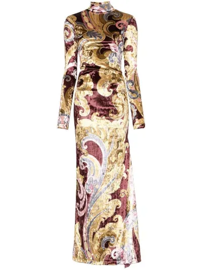 Etro Long Paisley Print Dress In Multicolour