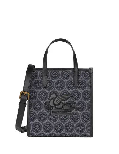 Etro Love Trotter Medium Bag In Blue Jacquard Denim