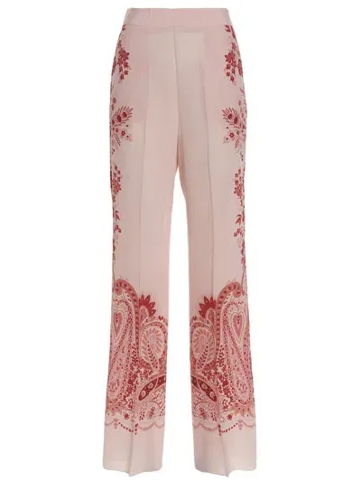 Etro Floral High-rise Silk Palazzo Pants In Red