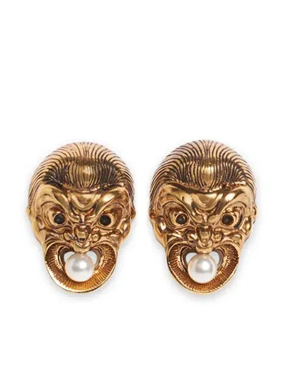 Etro Masks Pearl Earrings In Gold