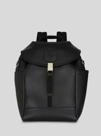 Etro Medium Leather Backpack In Black