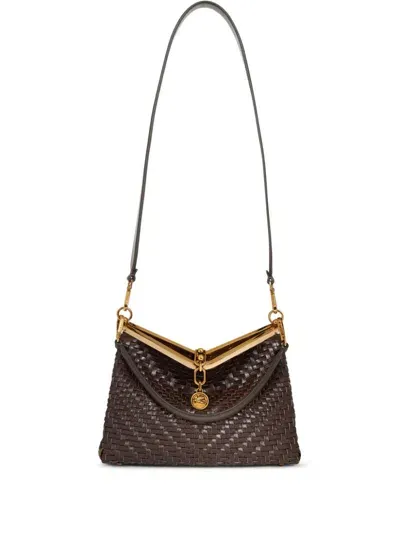 Etro Medium Woven Vela Shoulder Bag In 褐色