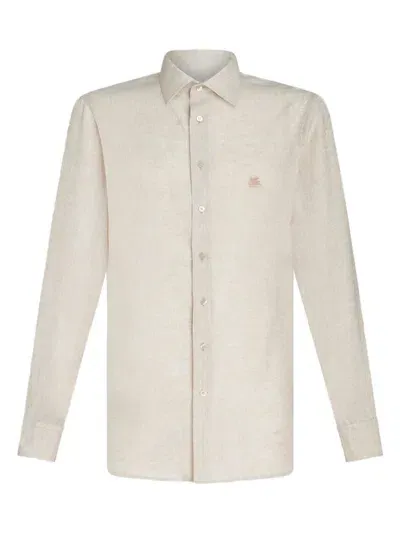 Etro Pegaso-embroidered Mélange-effect Shirt In White