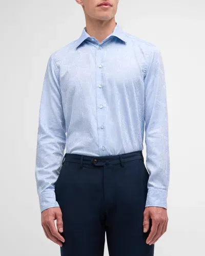 Etro Men's Tonal Jacquard Dress Shirt In Blue