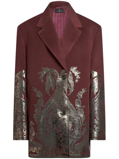 Etro Metallic-paisley Jacket In Brown/purple