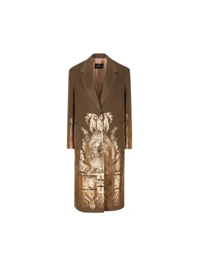 Etro Metallic Paisley Printed Coat In Multi