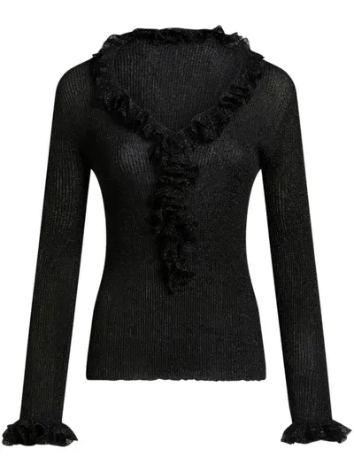 Etro Metallic Ruffled Jumper In Black