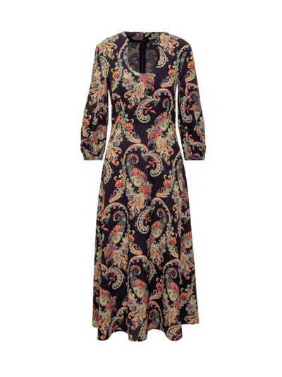 Etro Midi Paisley Dress In Multicolor