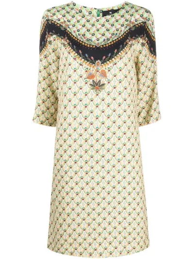 Etro Mix-print Shift Dress In Green