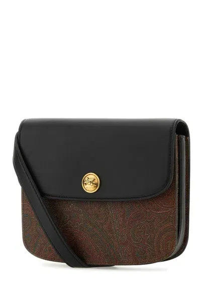 Etro Multicolor Canvas And Leather Large Essential Crossbody Bag In Black