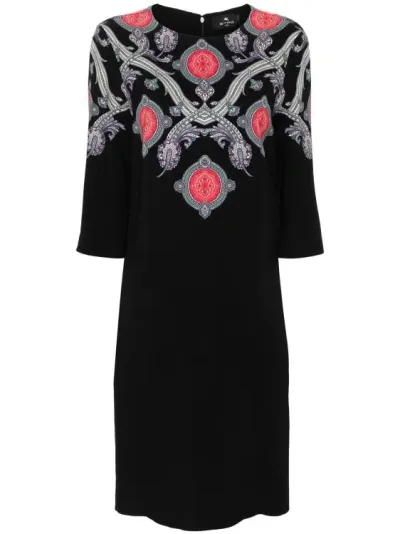 Etro Paisley-print Cady Midi Dress In Black