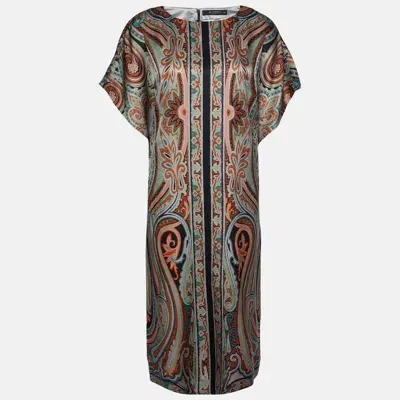 Pre-owned Etro Multicolor Printed Satin Midi Dress M