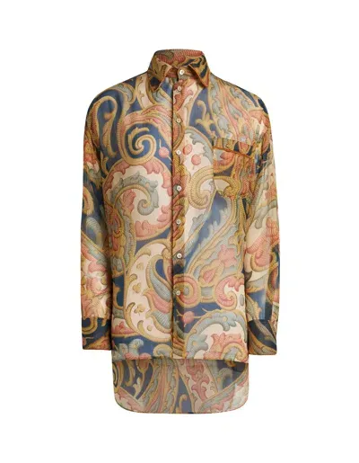 Etro Navy Blue Printed Silk Shirt