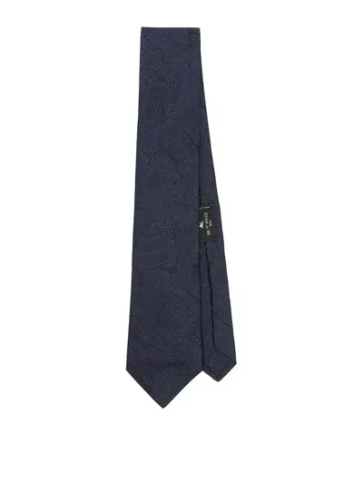 Etro Patterned-jacquard Silk Tie In Blue