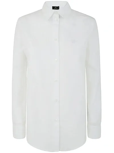 Etro Oxford Cotton Shirt W/ Logo Embroidery In White