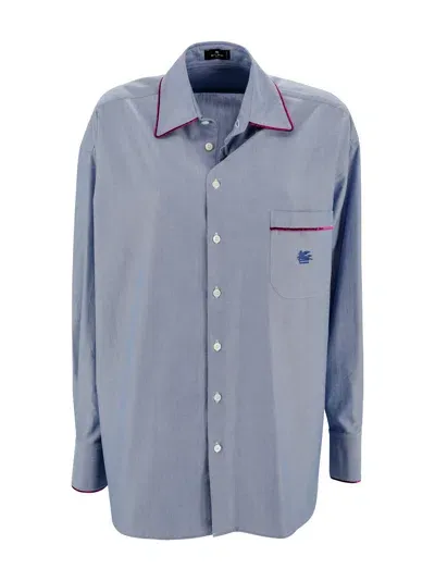 Etro Oxford Shirt With Pegasus In Blue