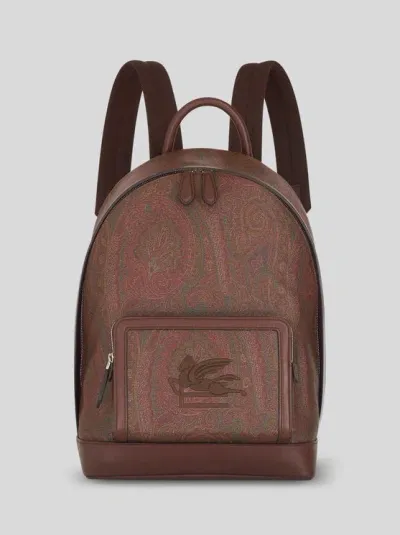 Etro Paisley Backpack With Pegaso Detail In Brown