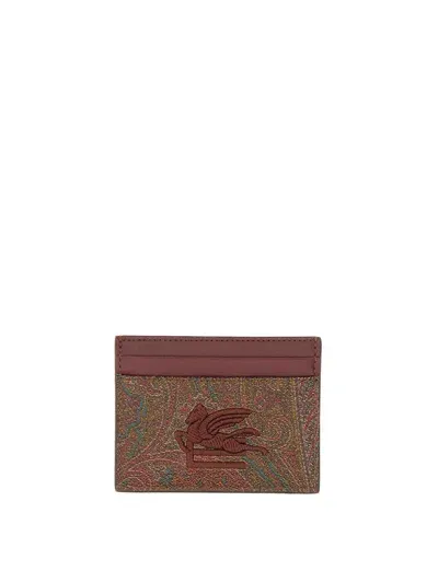 Etro Paisley Card Holder In Dark Red