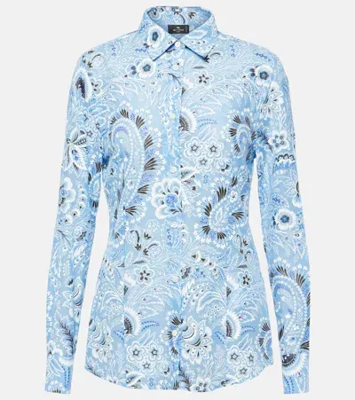 Etro Paisley Cotton And Silk Shirt In Blue