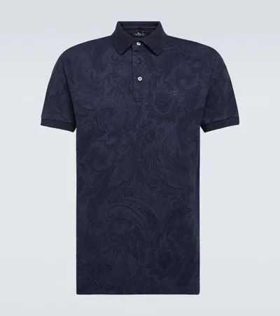 Etro Paisley Cotton Polo Shirt In Blau