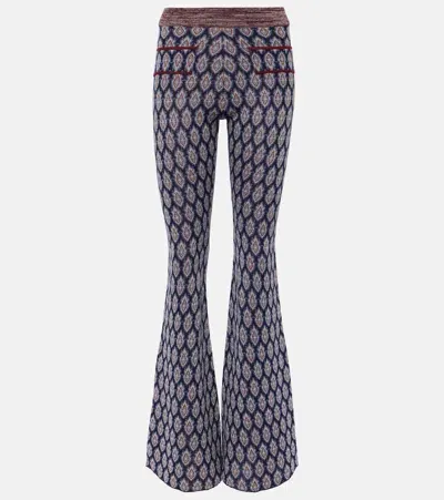 Etro Jacquard-knit Flared Pants In Blue