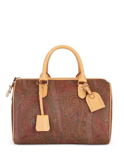 Etro Paisley Jacquard Boston Bag In Brown