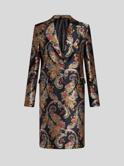 Etro Paisley-print Jacquard Coat In Blue