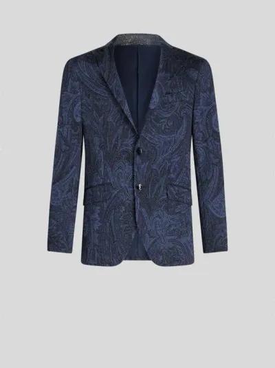 Etro Paisley Jacquard Jacket In Navy Blue