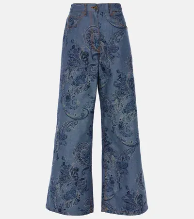 Etro Paisley-print Wide-leg Jeans In Blue