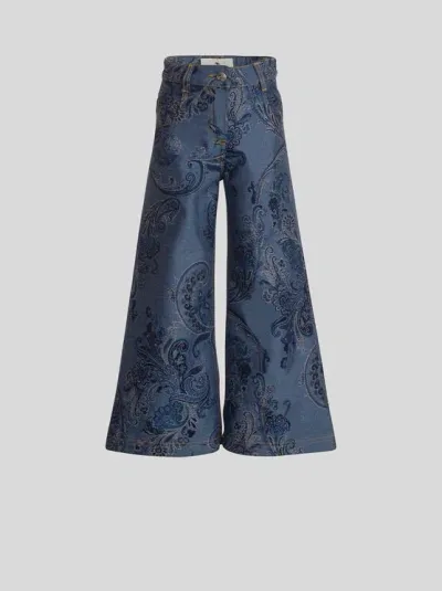 Etro Paisley Jeans For Children In Navy Blue