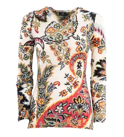 Etro Paisley Jersey Top In Beige