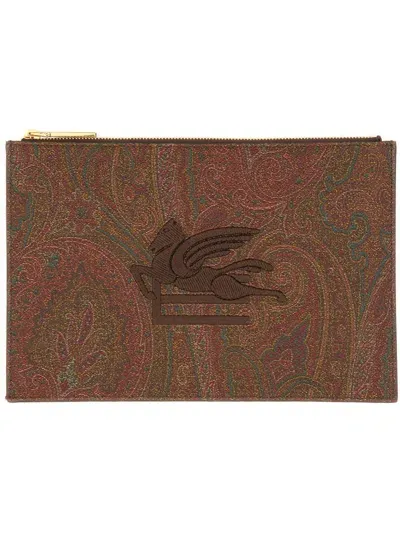 Etro Paisley Media Pouch In Brown